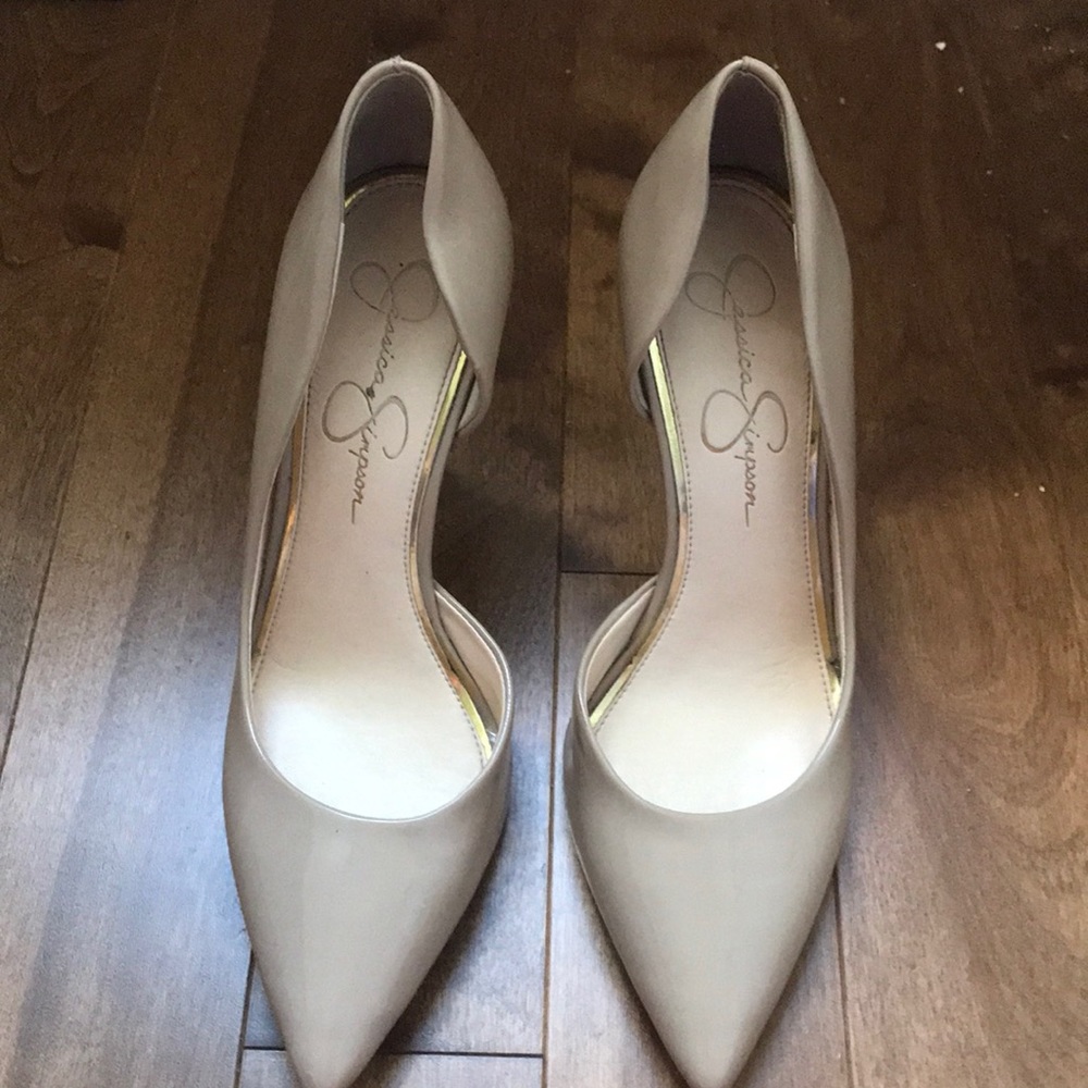 Jessica Simpson tan stilettos